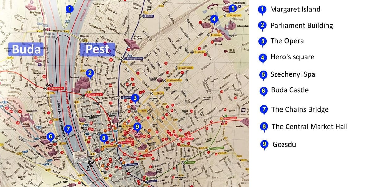 budapest tempat-tempat untuk mengunjungi peta