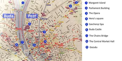 Budapest tempat-tempat untuk mengunjungi peta